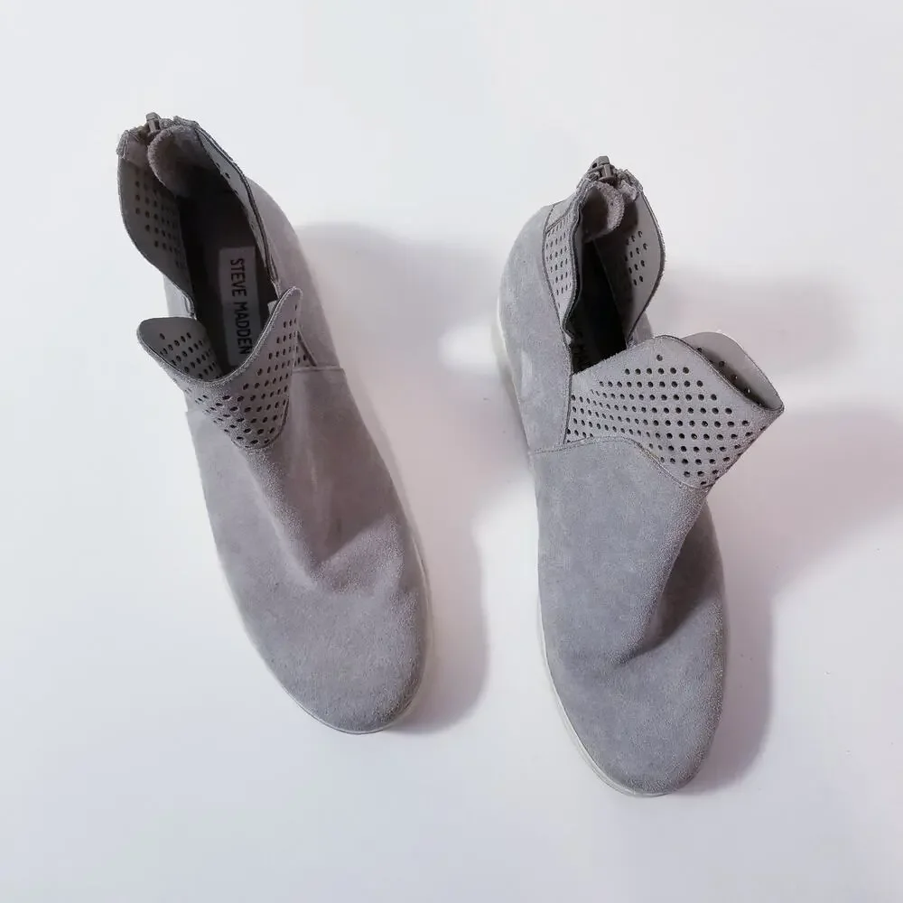 Steve Madden Winni Gray Suede Platform Wedge Bootie Sneaker